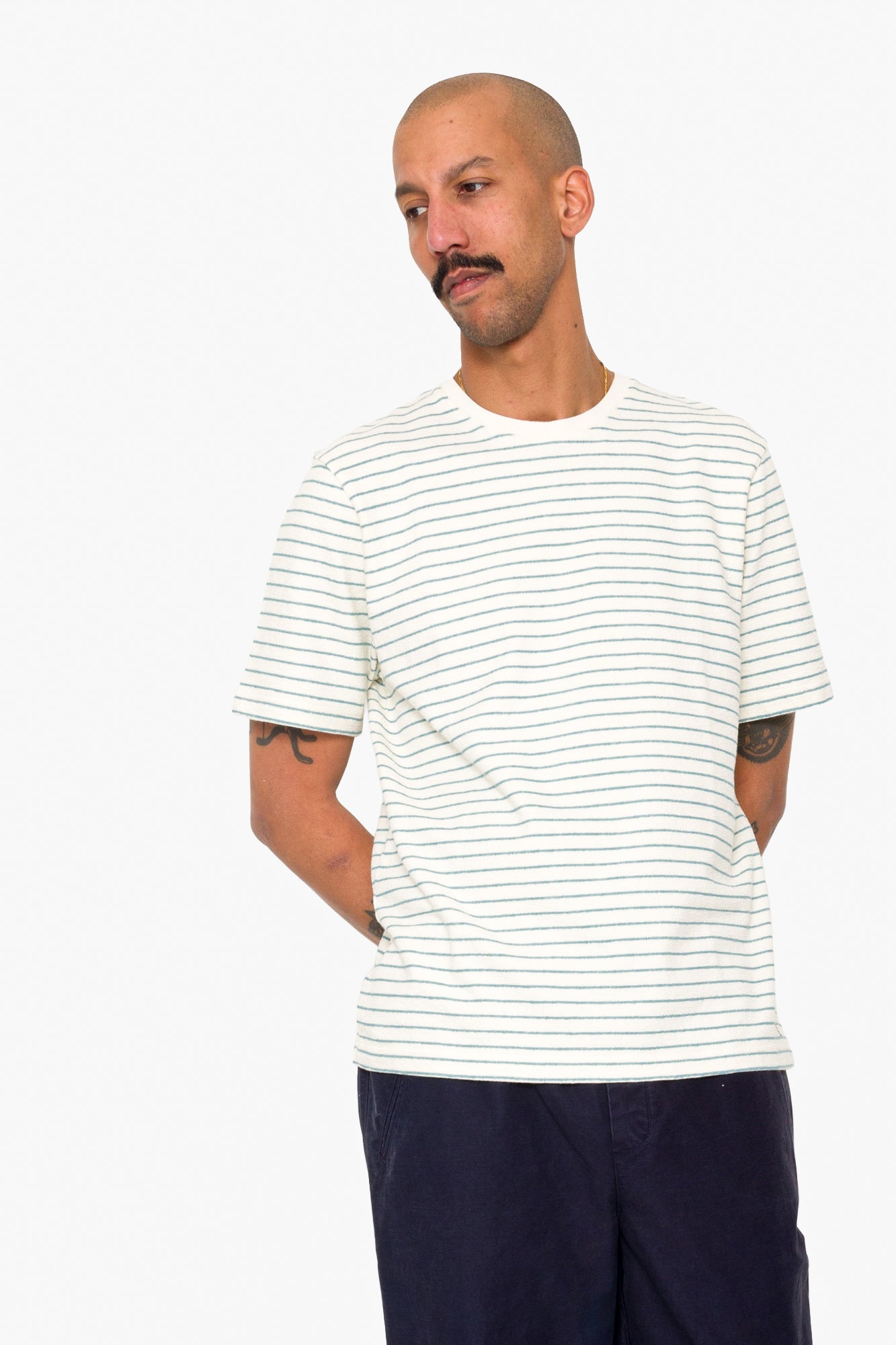 Short Sleeve Textured Stripe T-Shirt - Ecru / Misty Green