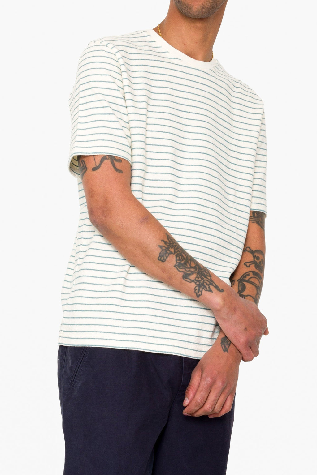 Short Sleeve Textured Stripe T-Shirt - Ecru / Misty Green