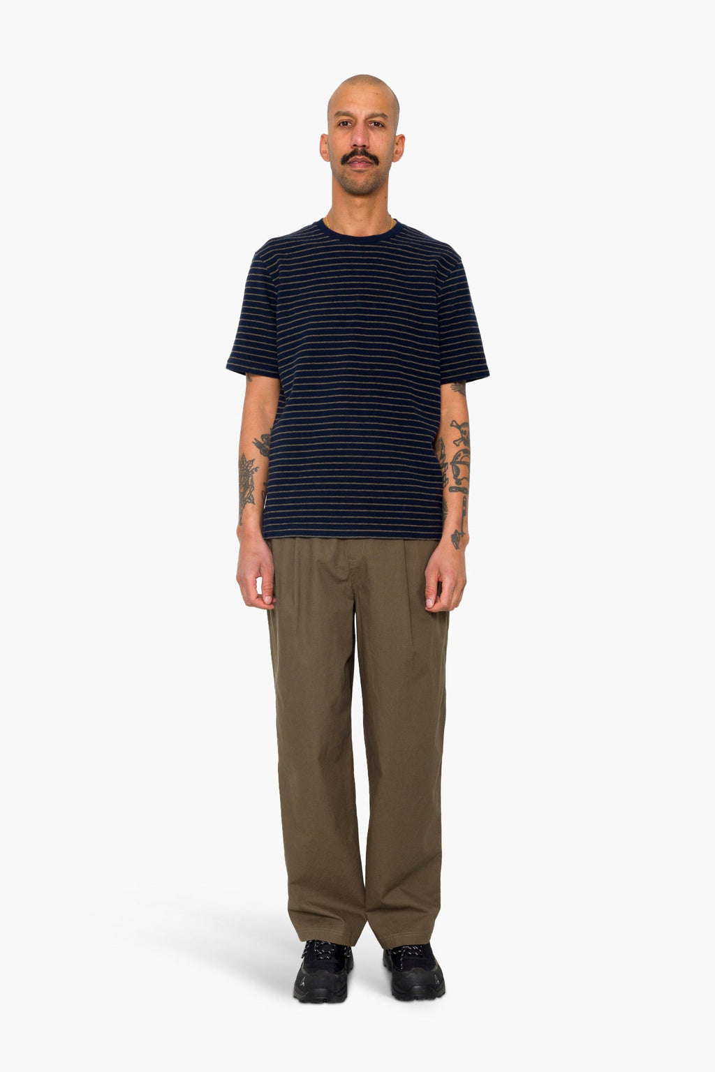 Short Sleeve Textured Stripe T-Shirt - Navy / Olive