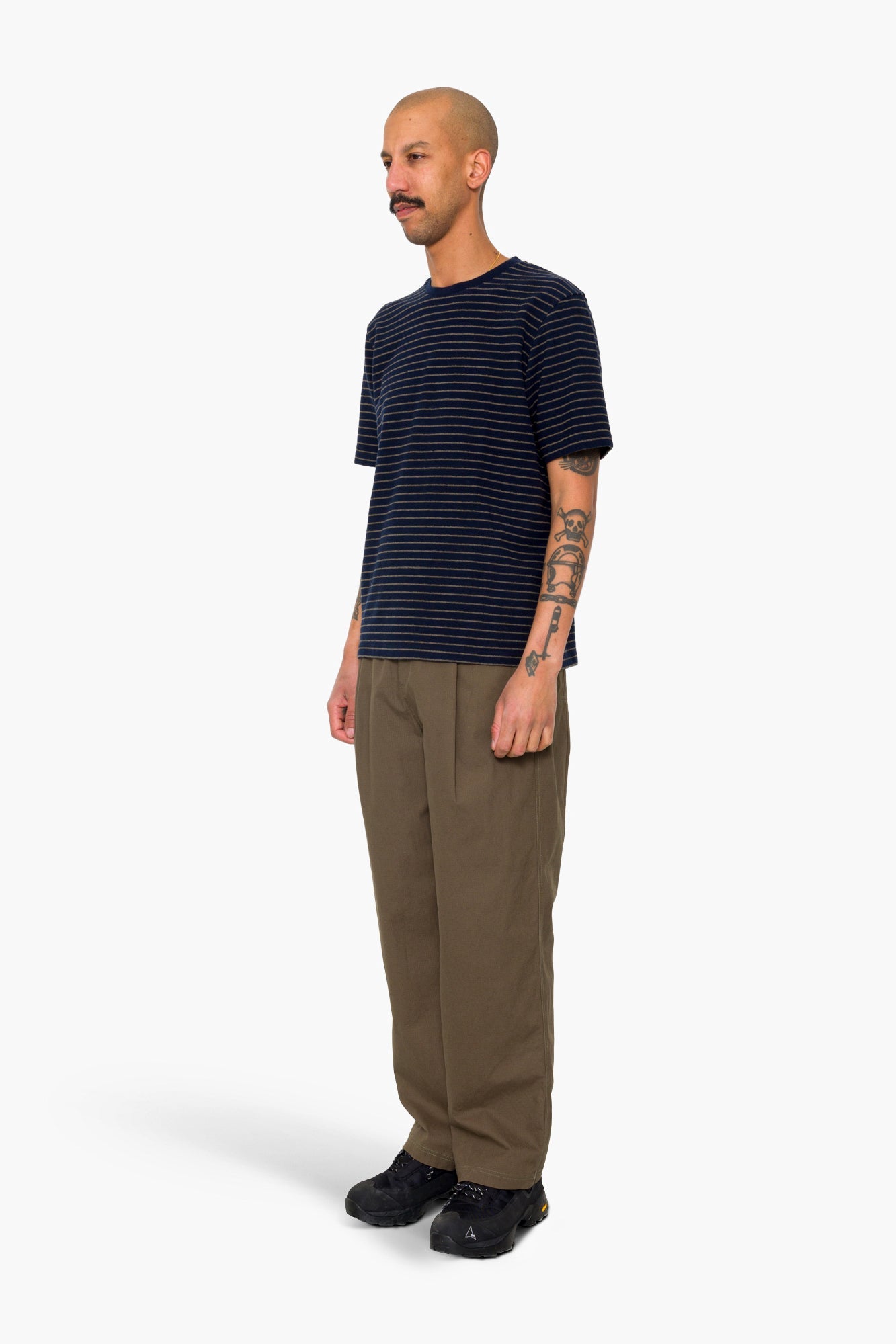 Short Sleeve Textured Stripe T-Shirt - Navy / Olive