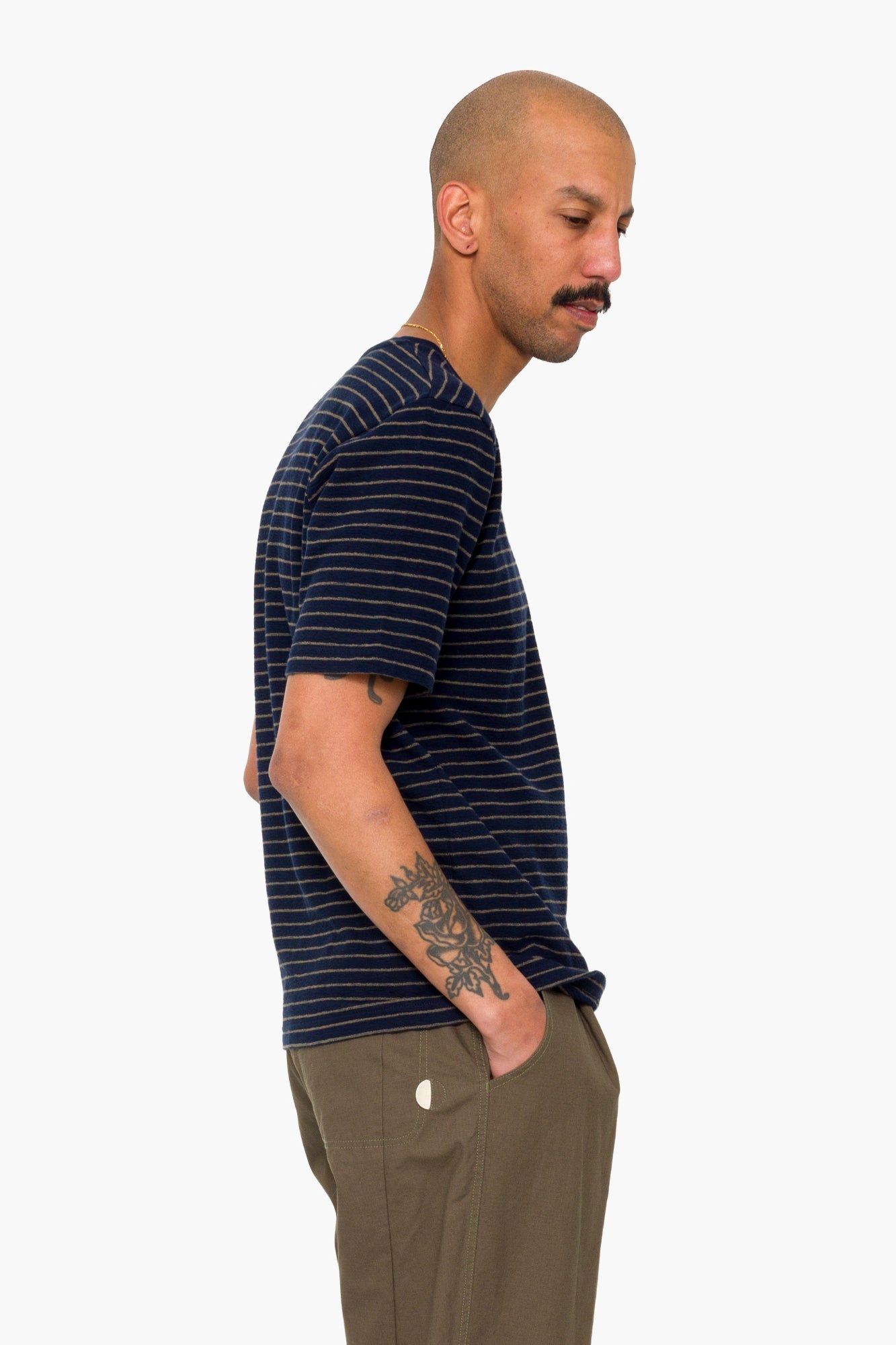 Short Sleeve Textured Stripe T-Shirt - Navy / Olive