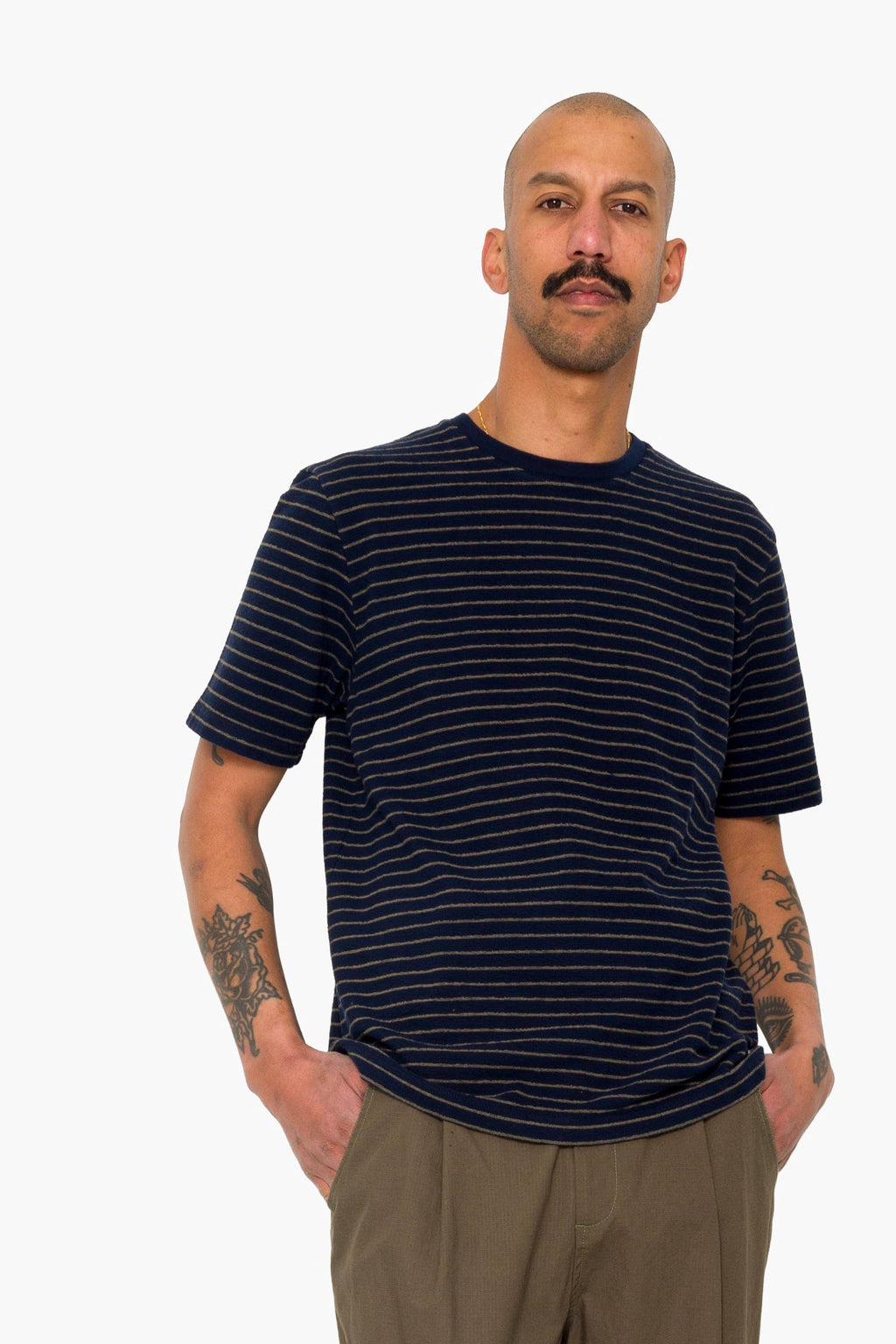 Short Sleeve Textured Stripe T-Shirt - Navy / Olive