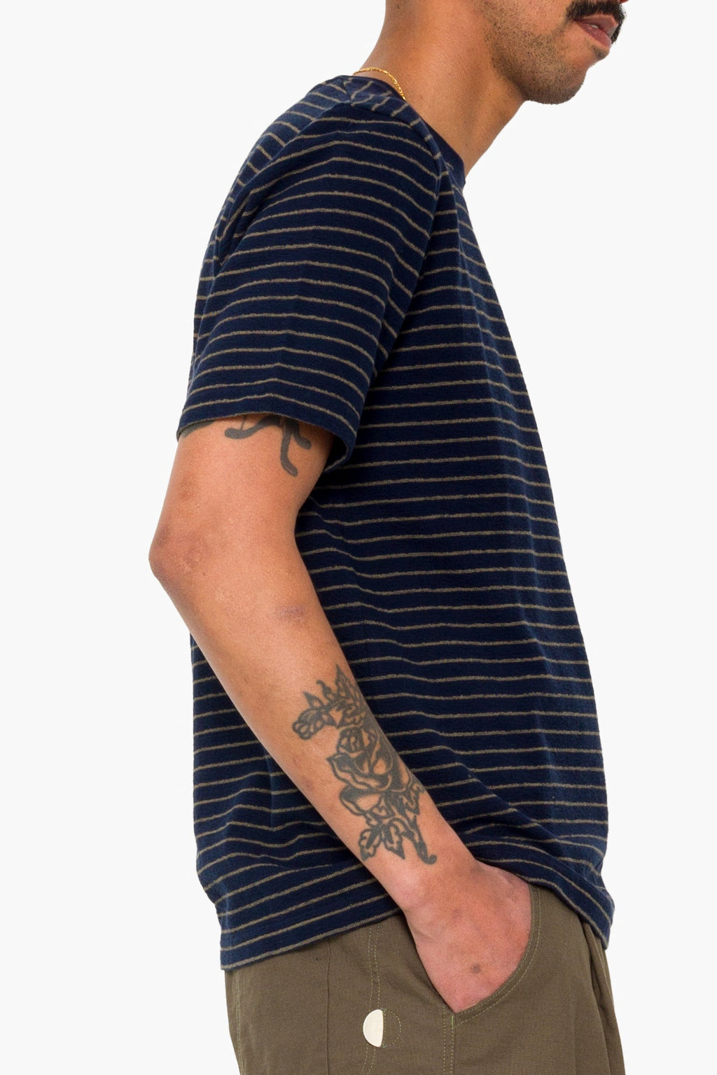 Short Sleeve Textured Stripe T-Shirt - Navy / Olive