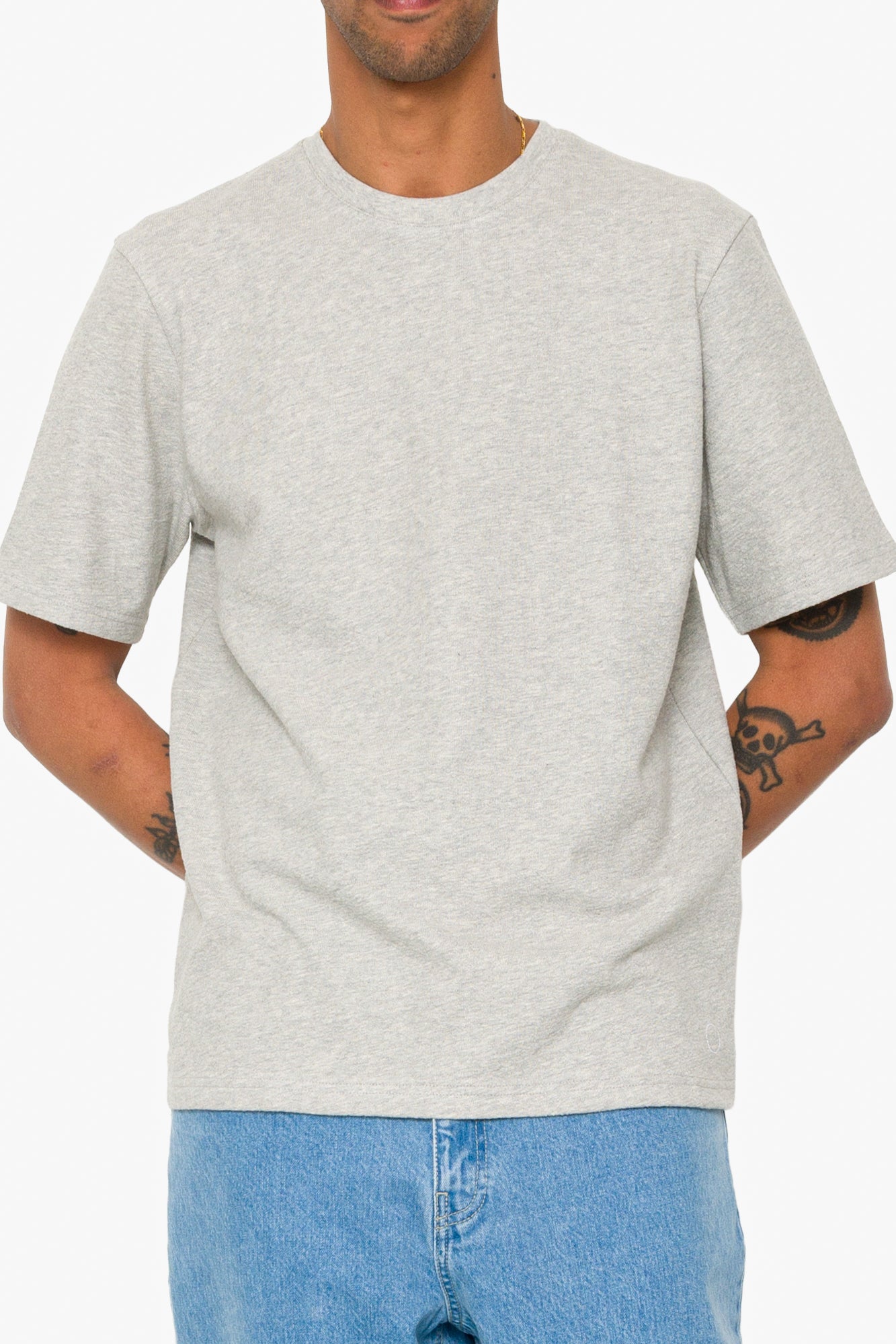 Short Sleeve Textured T-Shirt - Light Grey Melange