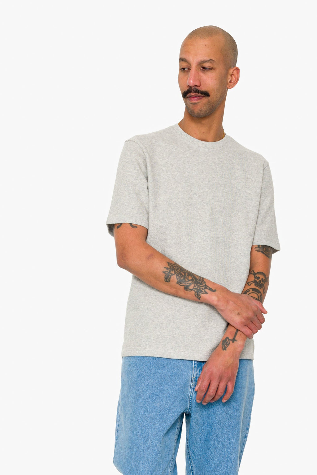 Short Sleeve Textured T-Shirt - Light Grey Melange