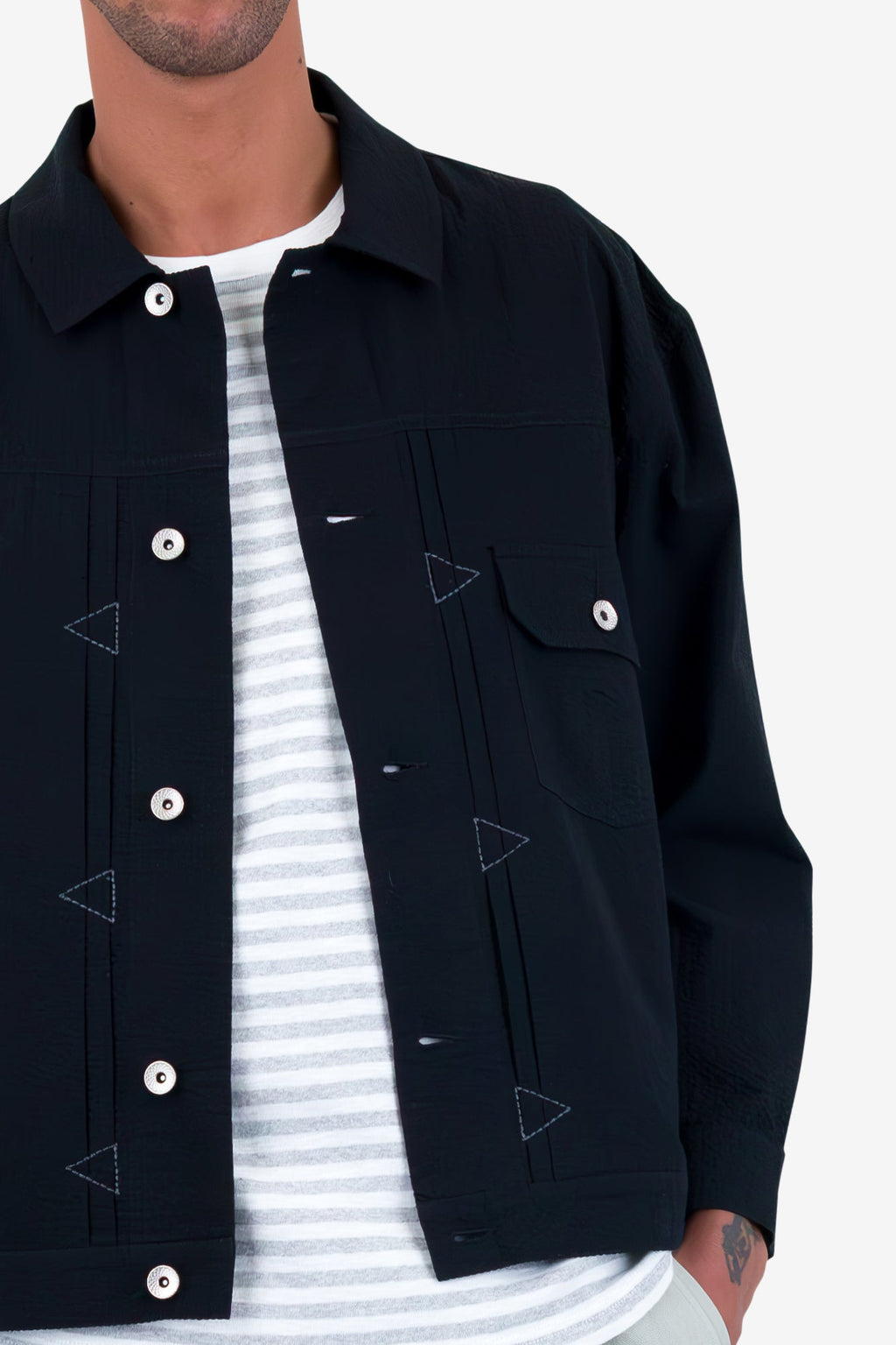 Trucker Jacket - Black Seersucker