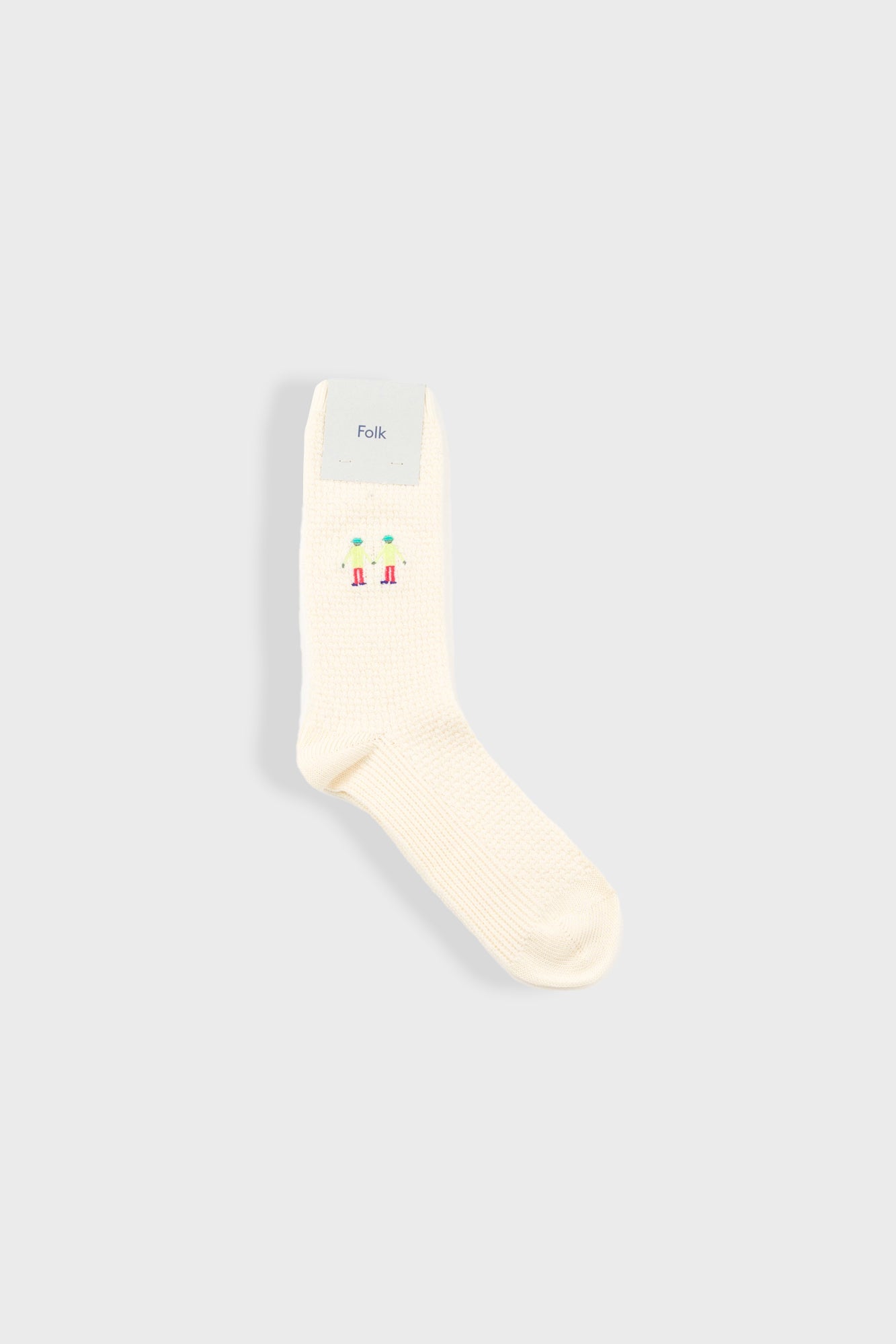 Waffle Socks - Ecru Embroidery