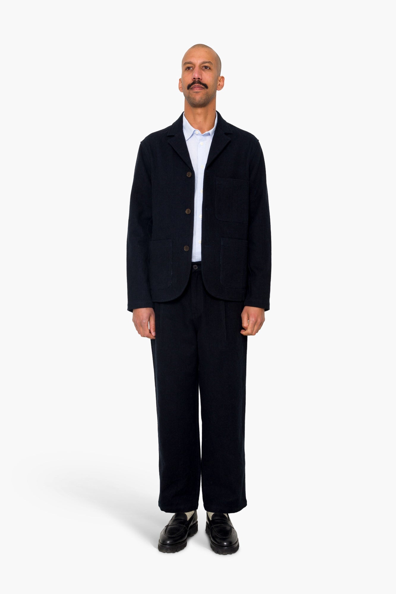 Wide Fit Blazer - Ash Navy Brushed Twill