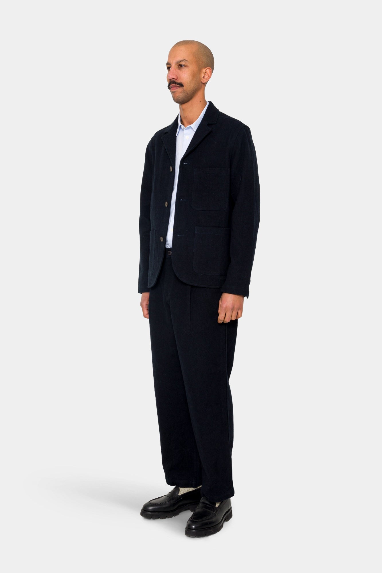 Wide Fit Blazer - Ash Navy Brushed Twill