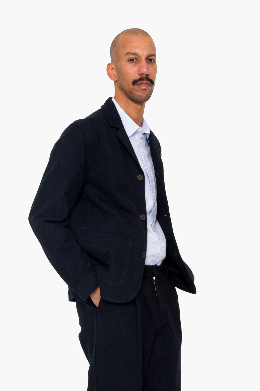 Wide Fit Blazer - Ash Navy Brushed Twill