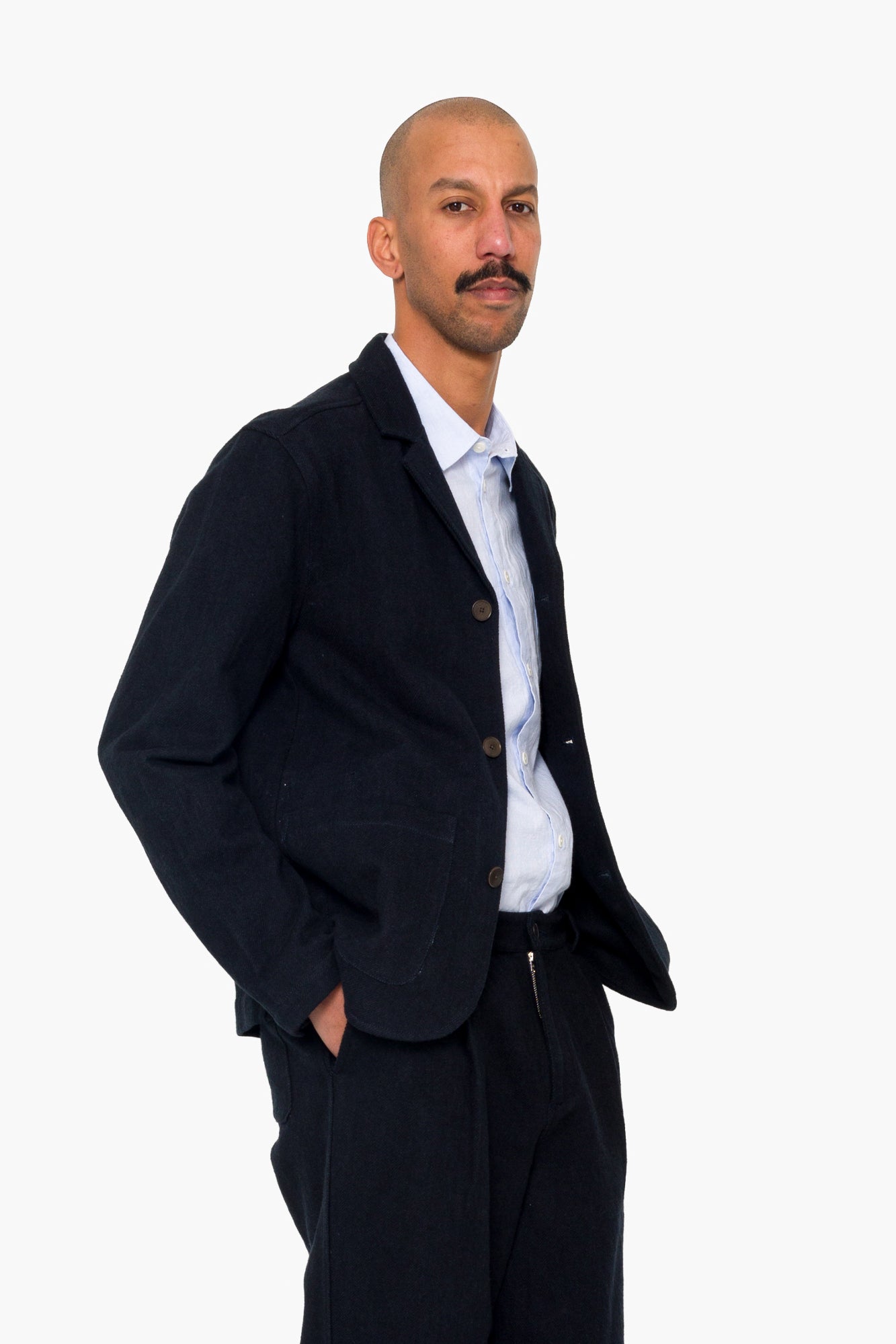 Wide Fit Blazer - Ash Navy Brushed Twill