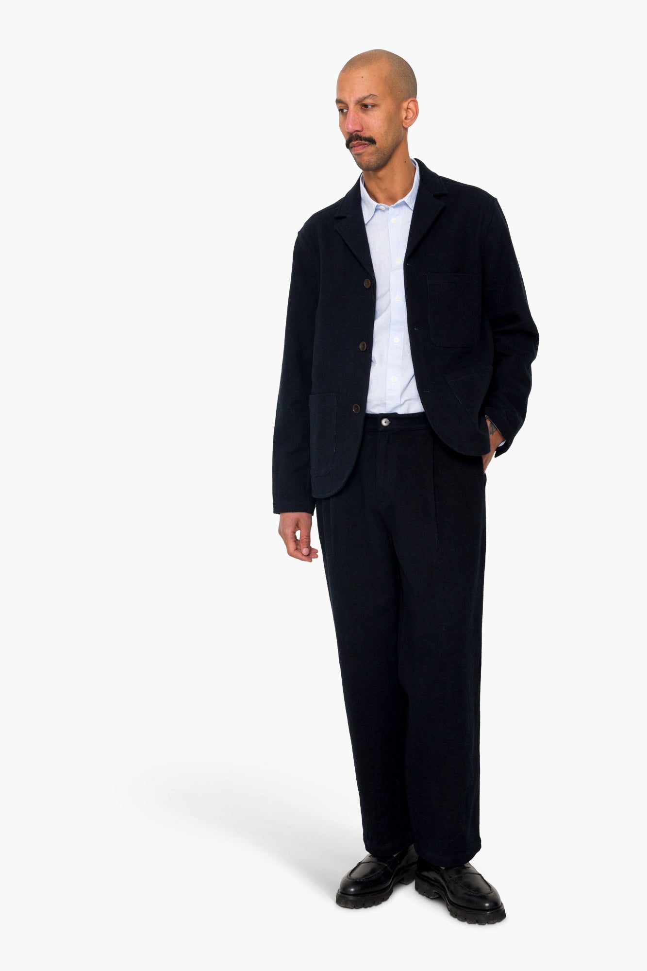 Wide Fit Blazer - Ash Navy Brushed Twill