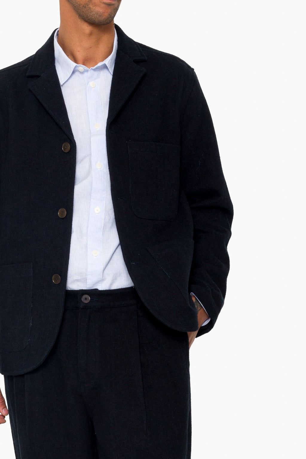 Wide Fit Blazer - Ash Navy Brushed Twill