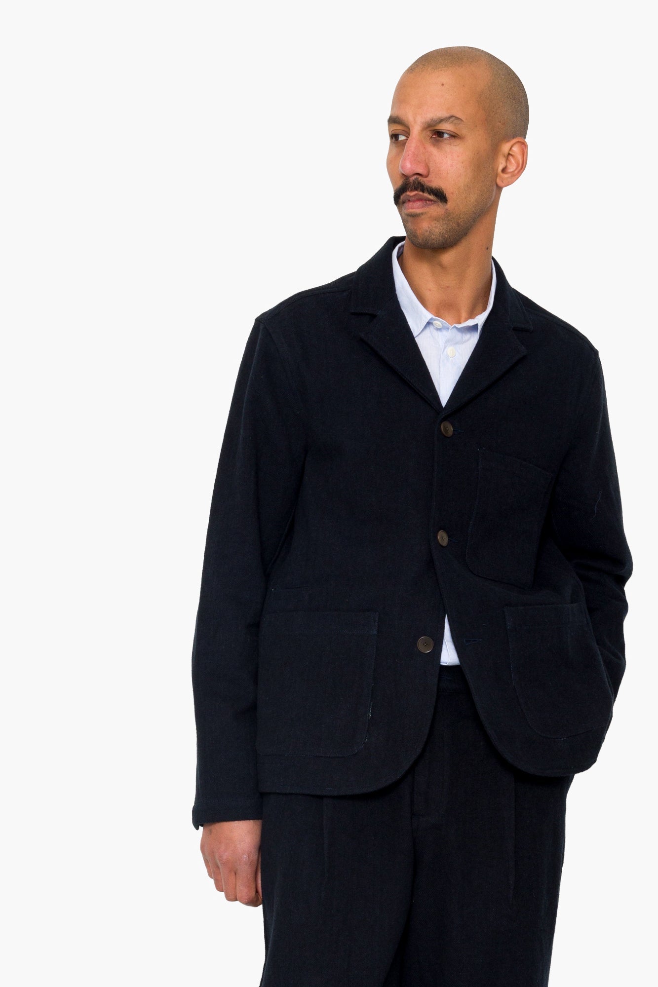 Wide Fit Blazer - Ash Navy Brushed Twill