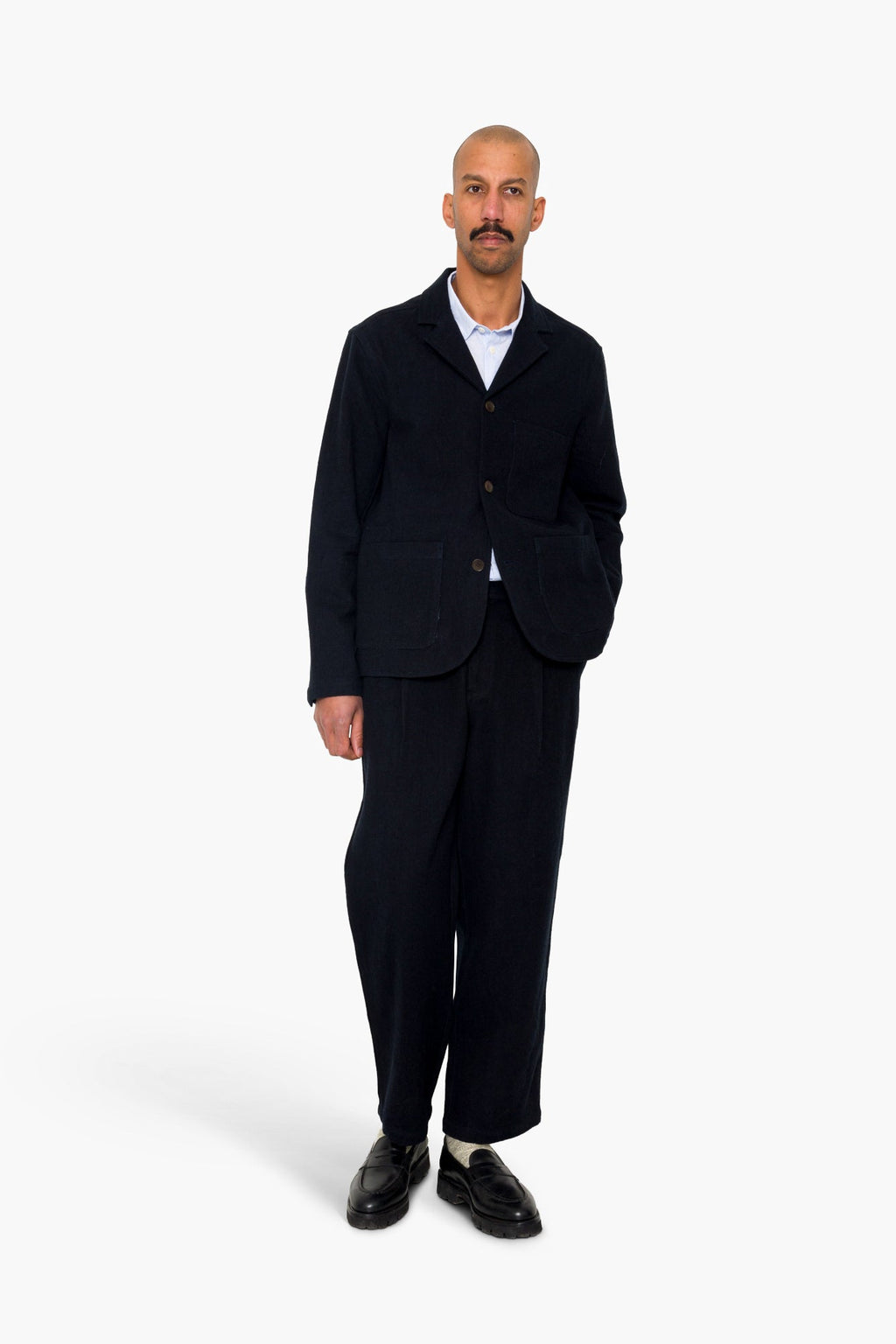 Wide Fit Blazer - Ash Navy Brushed Twill
