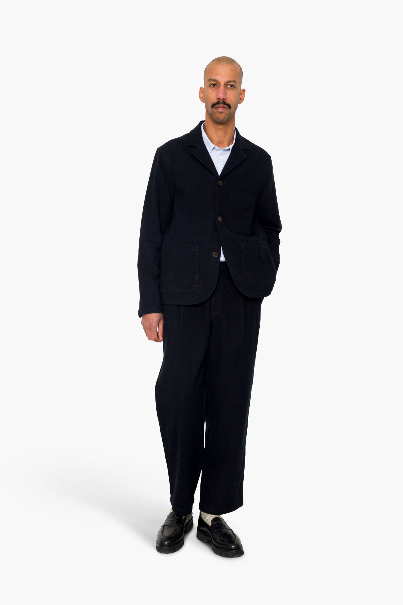 Wide Fit Blazer - Ash Navy Brushed Twill