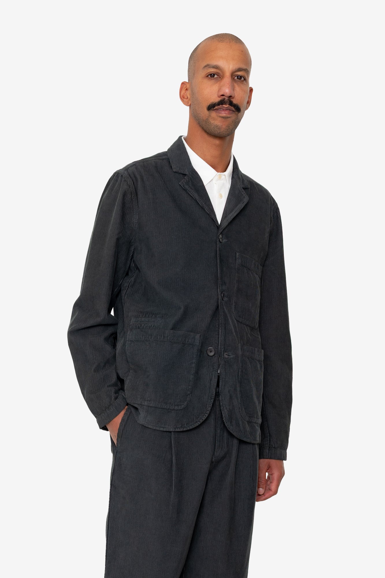 Wide Fit Blazer - Smoke Grey Cord