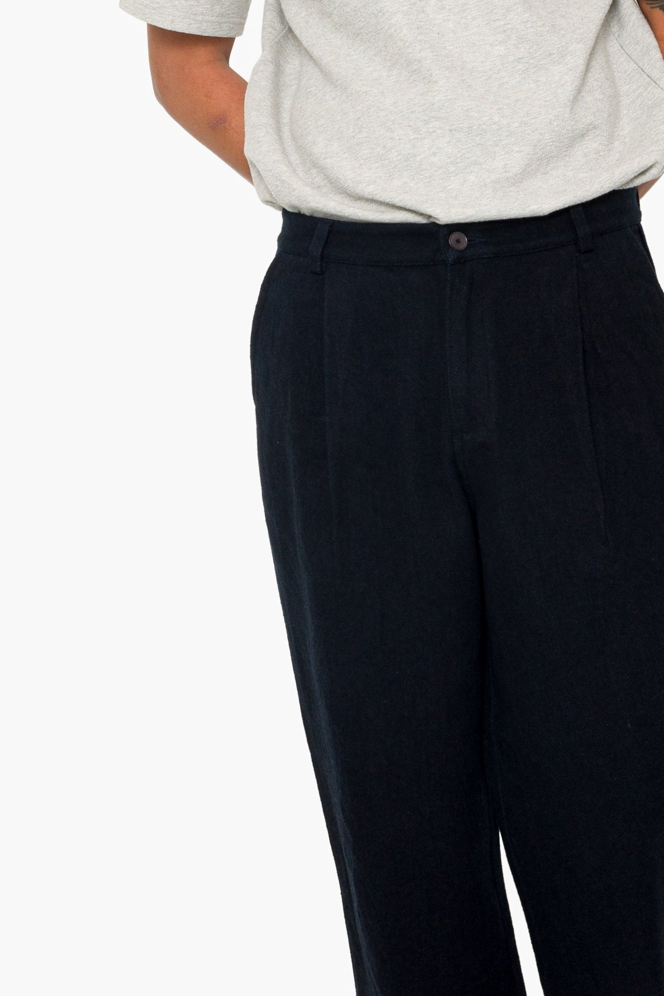 Wide Fit Trouser - Ash Navy Brushed Twill