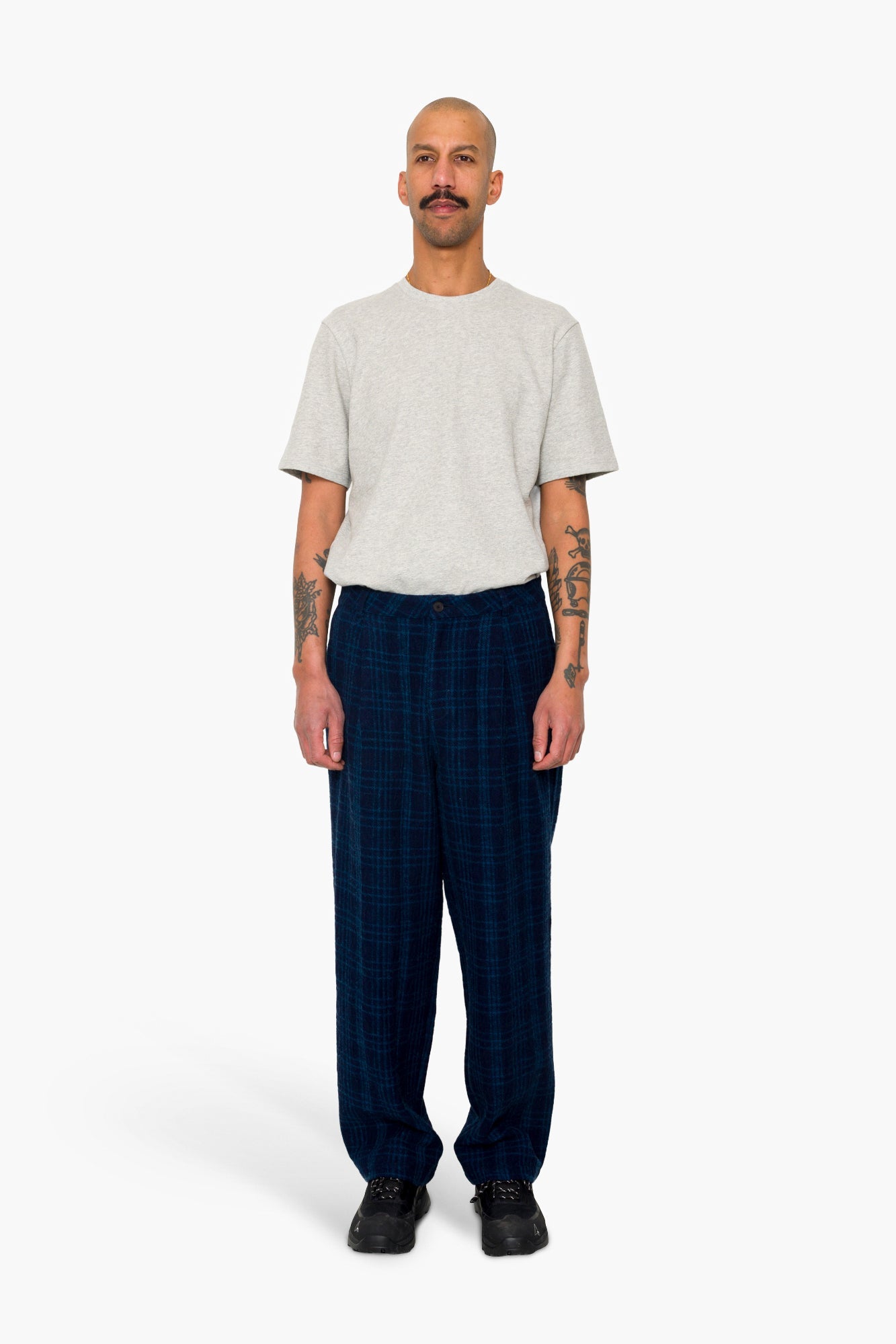 Wide Fit Trouser - Indigo Wool Check