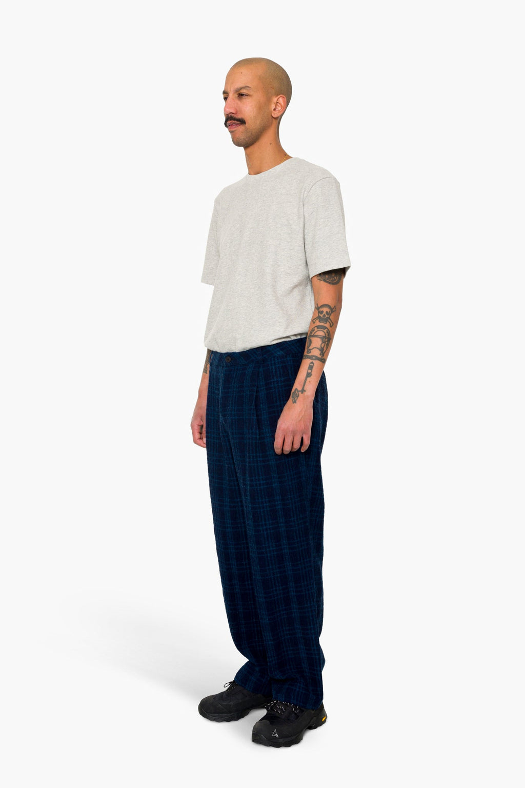 Wide Fit Trouser - Indigo Wool Check
