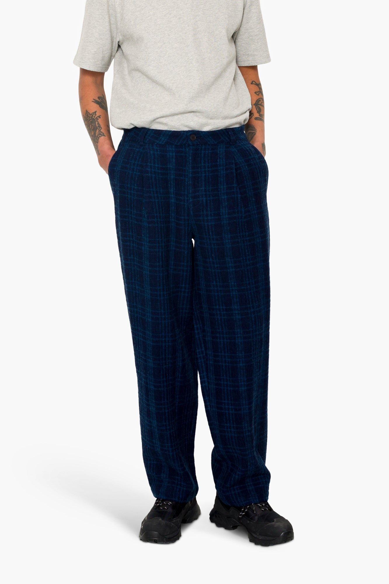 Wide Fit Trouser - Indigo Wool Check
