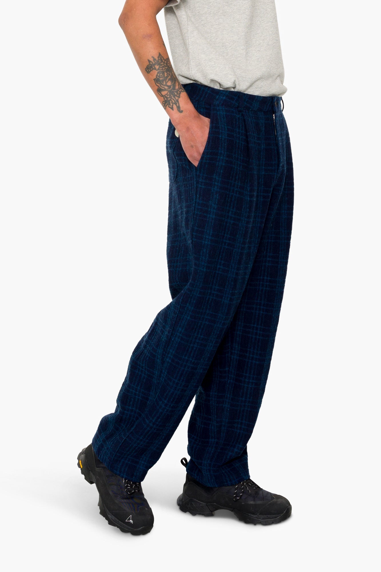Wide Fit Trouser - Indigo Wool Check