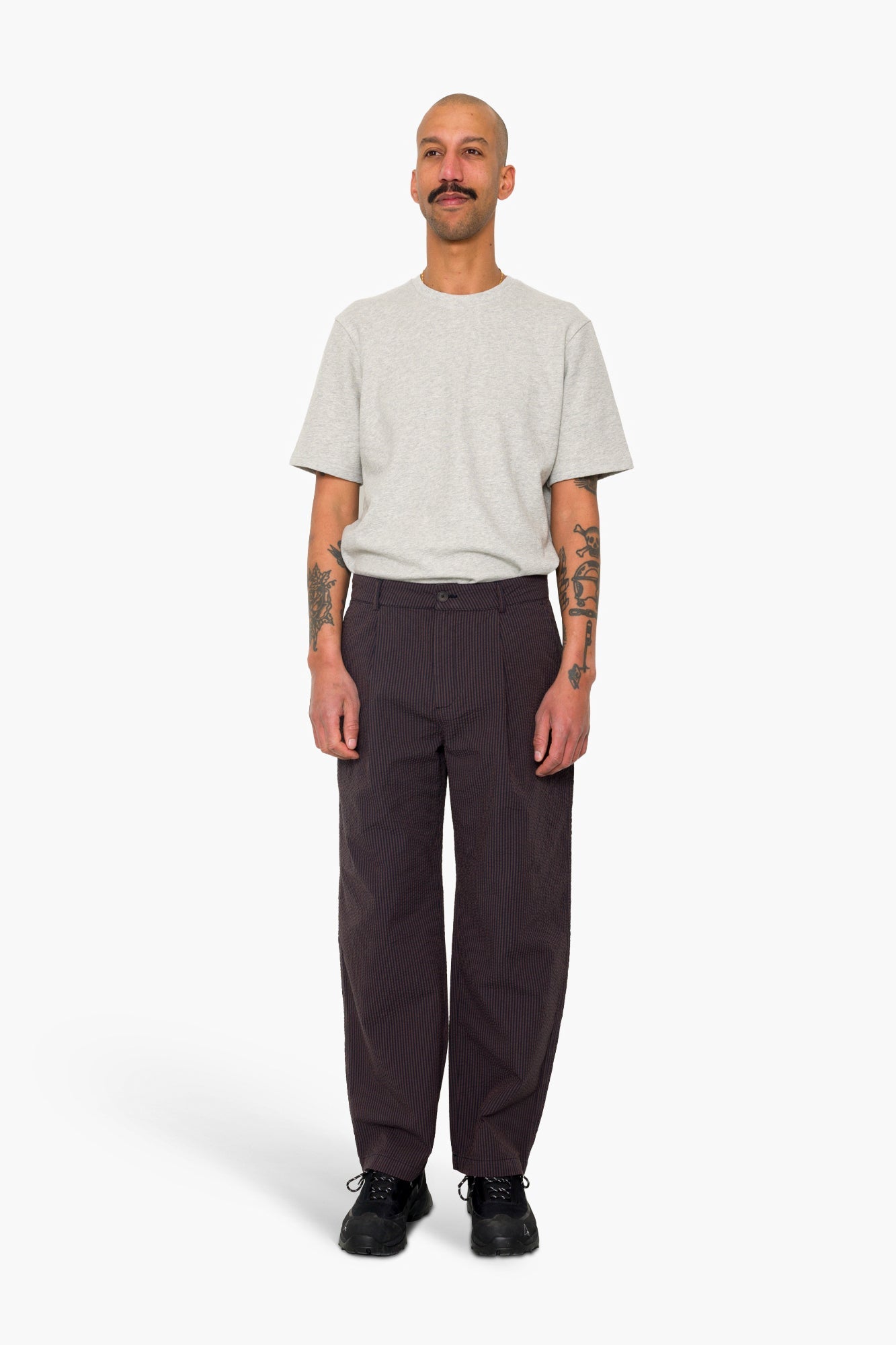 Wide Fit Trouser - Navy Brown Stripe