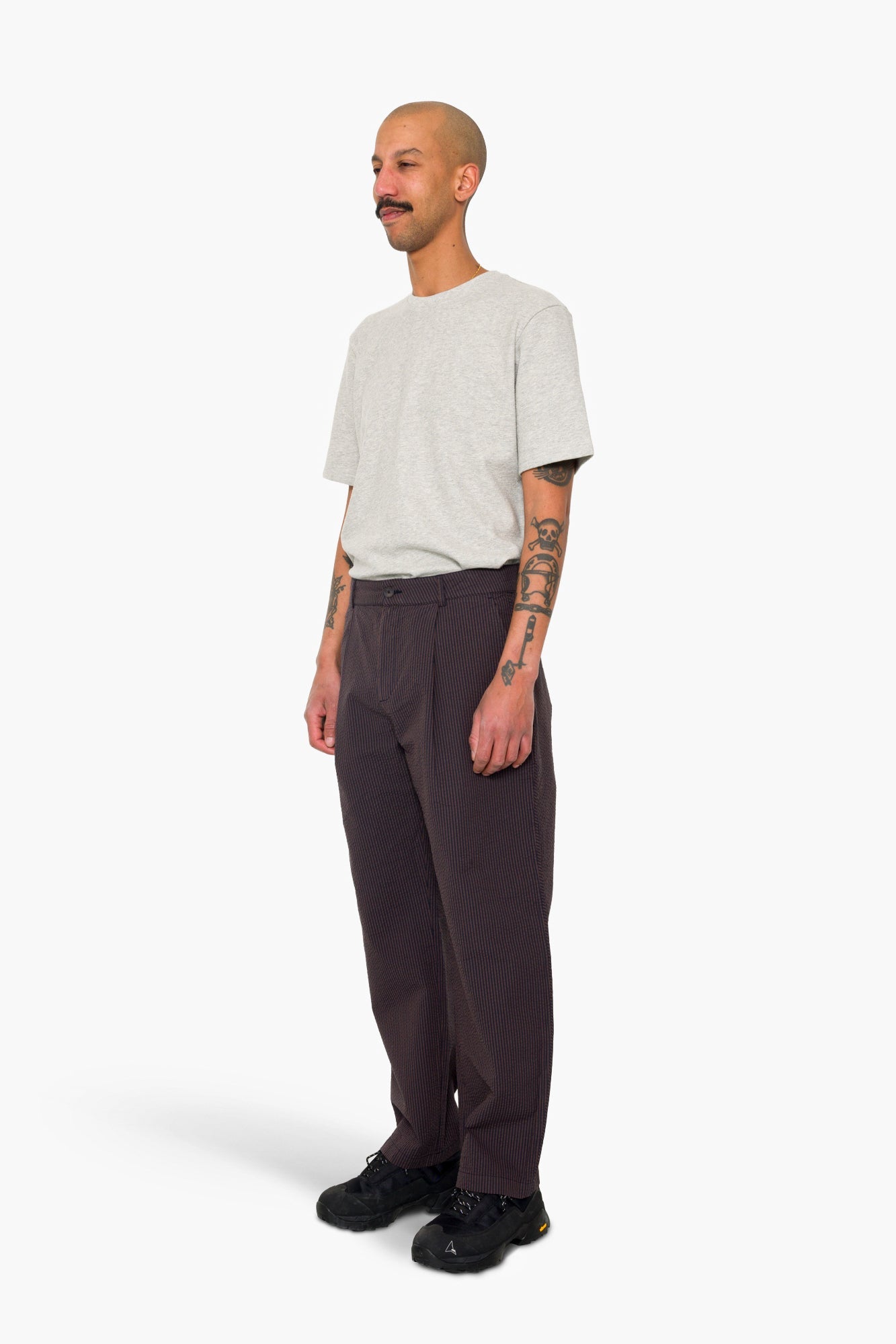Wide Fit Trouser - Navy Brown Stripe