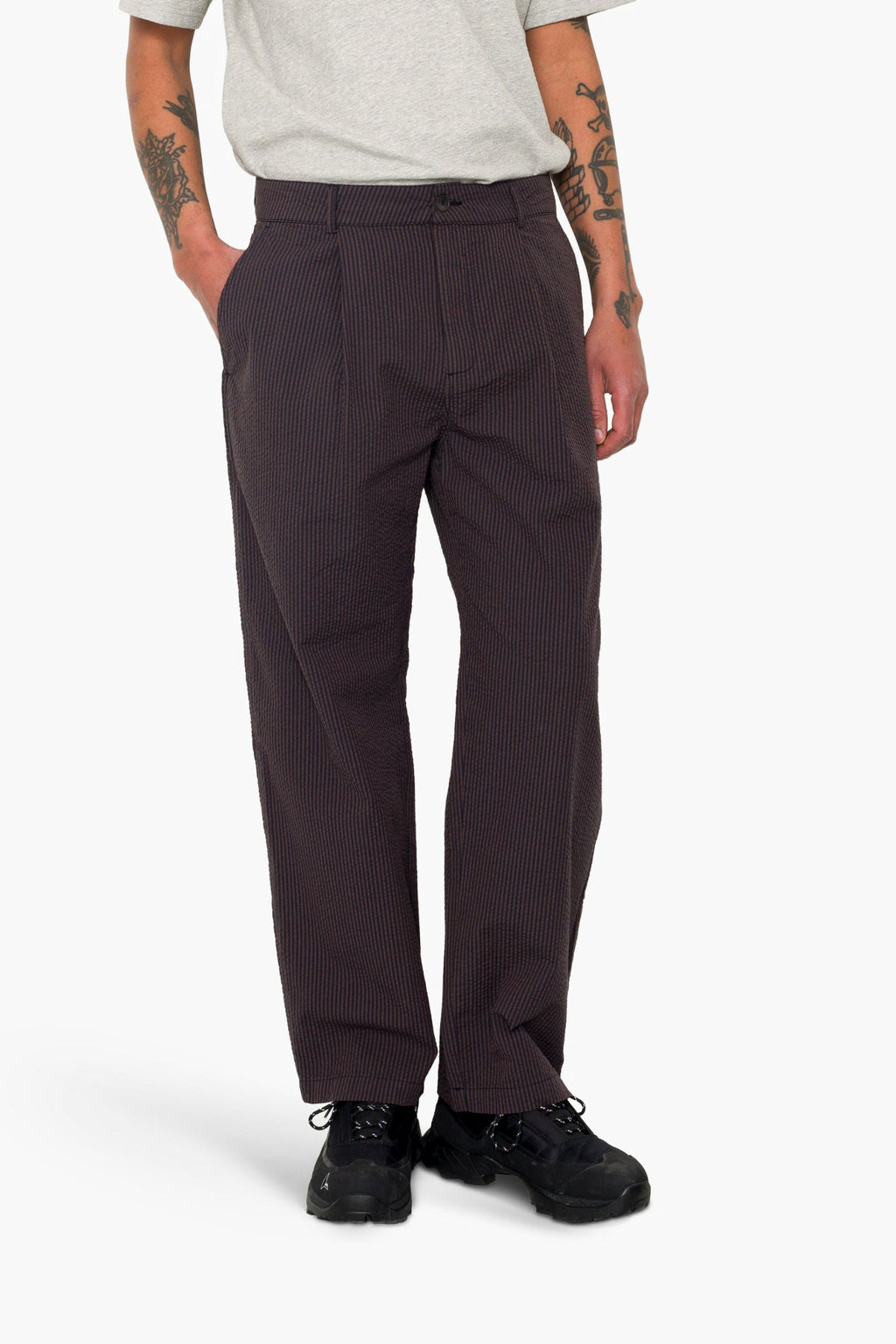 Wide Fit Trouser - Navy Brown Stripe