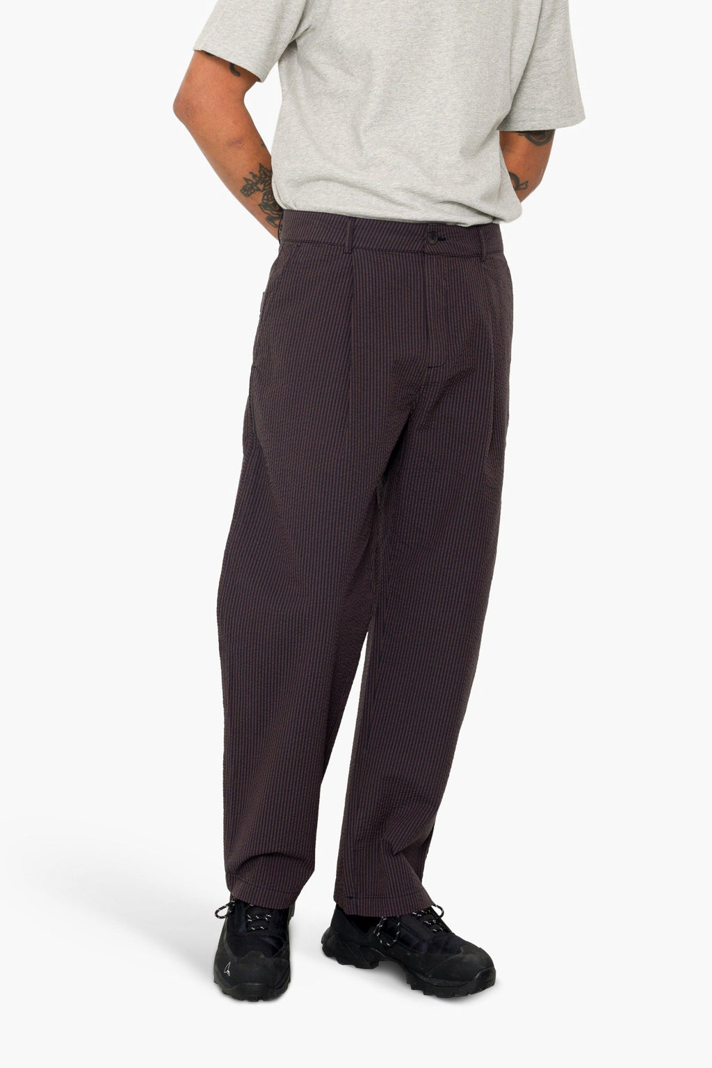 Wide Fit Trouser - Navy Brown Stripe