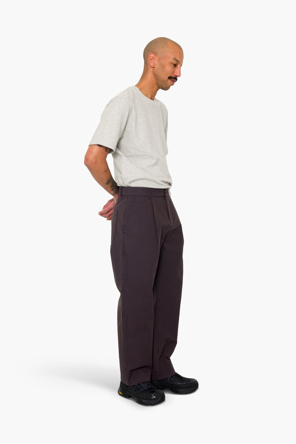Wide Fit Trouser - Navy Brown Stripe