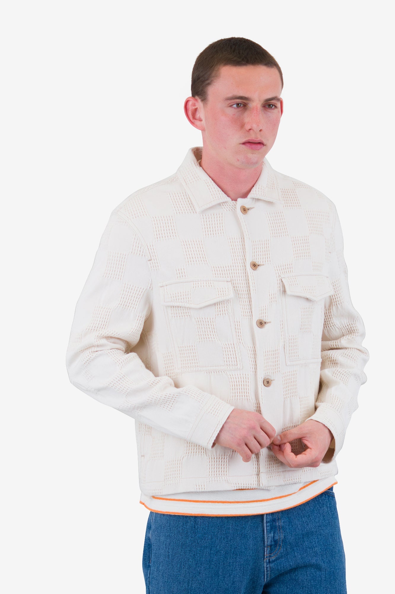 Zaki Jacket - Ecru Waffle Check