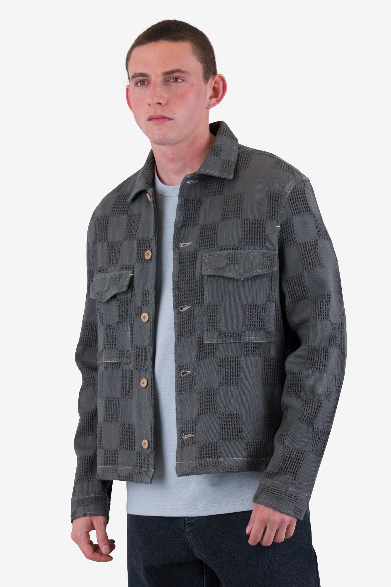 Zaki Jacket - Soft Black Waffle Check