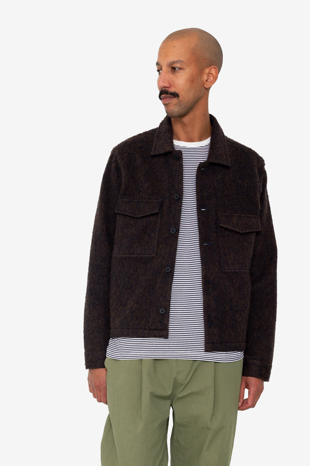 Zaki Jacket - Navy Espresso Brushed Wool