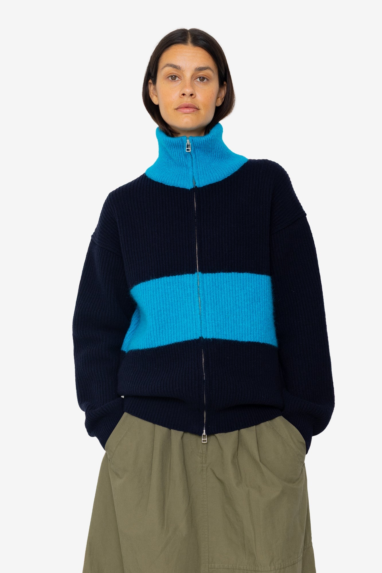 Zip Through Jumper - Navy Cobalt