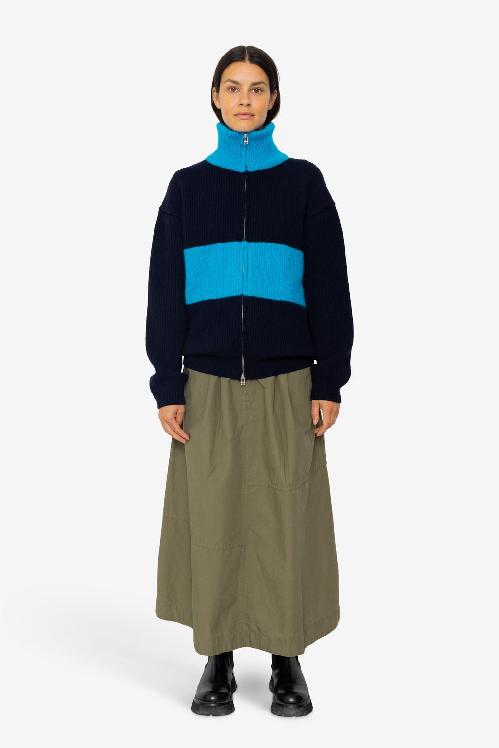 Zip Through Jumper - Navy Cobalt