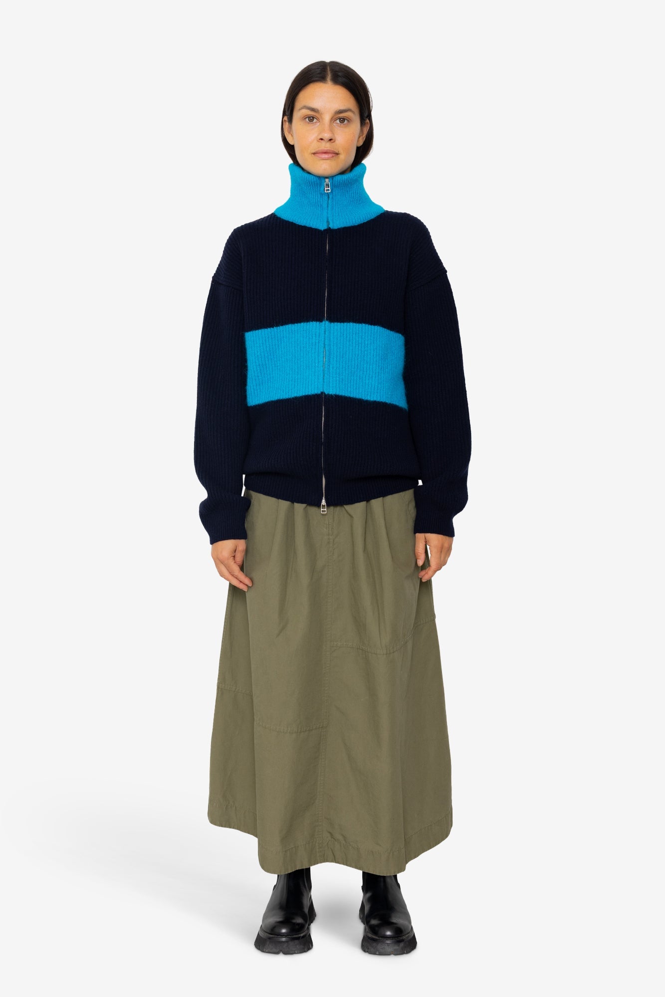 Zip Through Jumper - Navy Cobalt