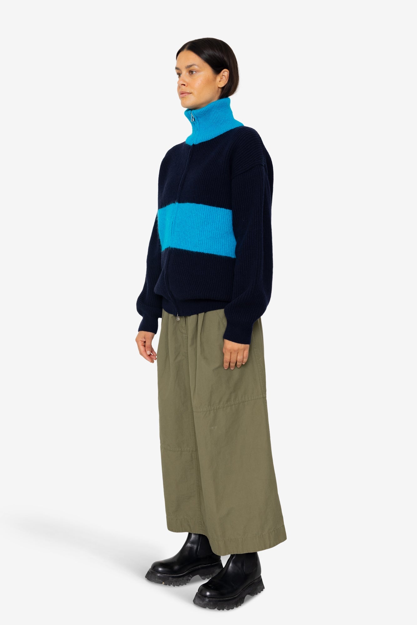 Zip Through Jumper - Navy Cobalt