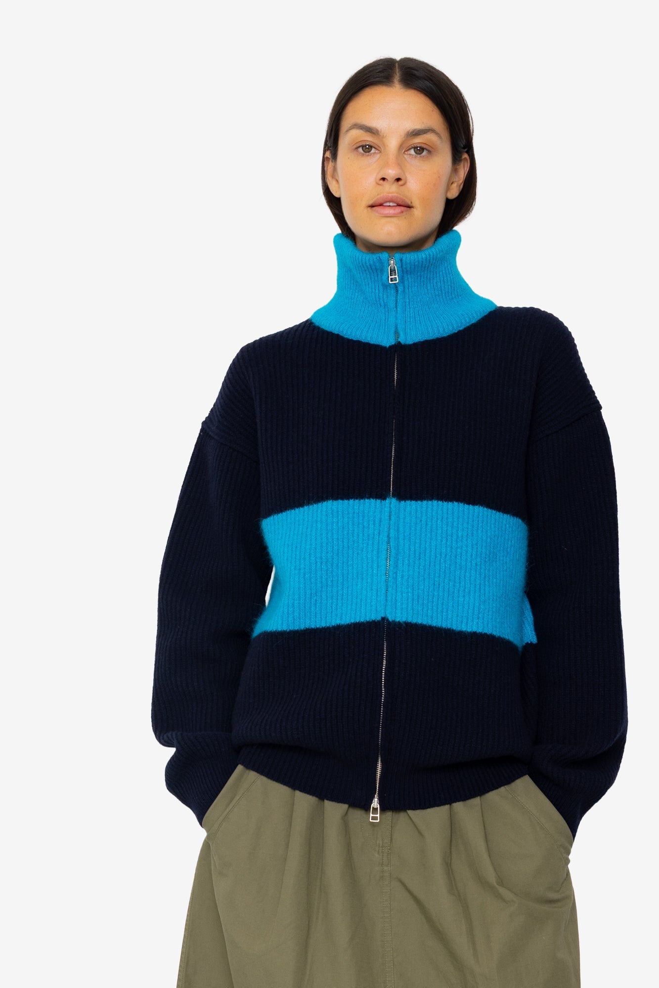 Zip Through Jumper - Navy Cobalt