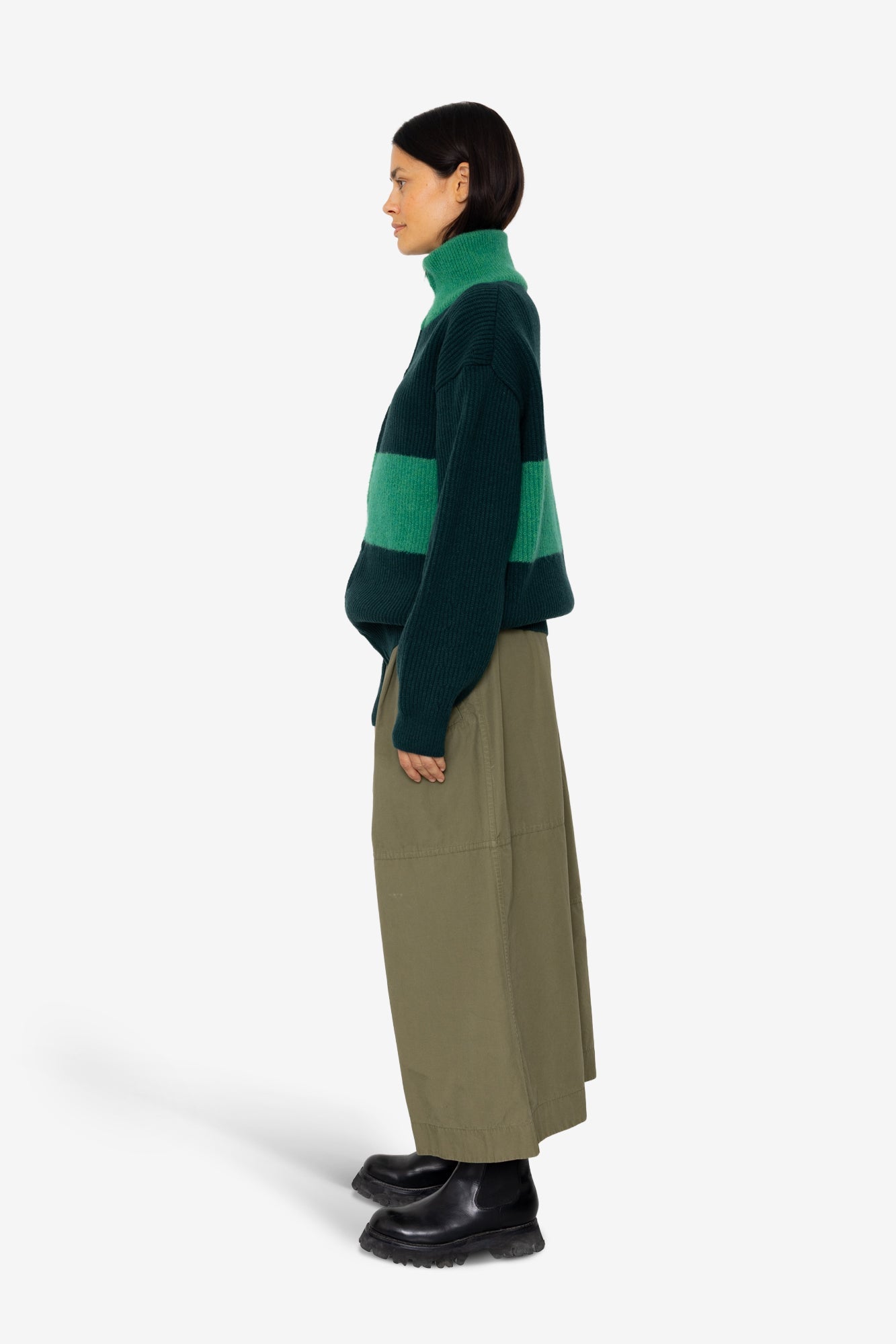 Zip Through Jumper - Dark Green Bright Green