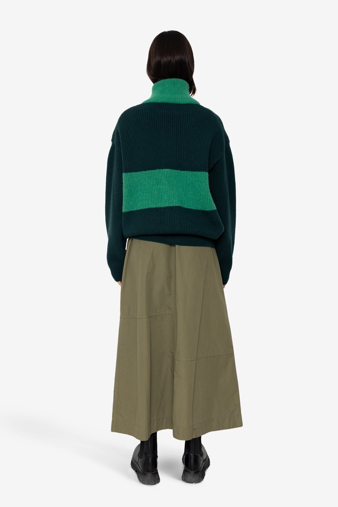 Zip Through Jumper - Dark Green Bright Green