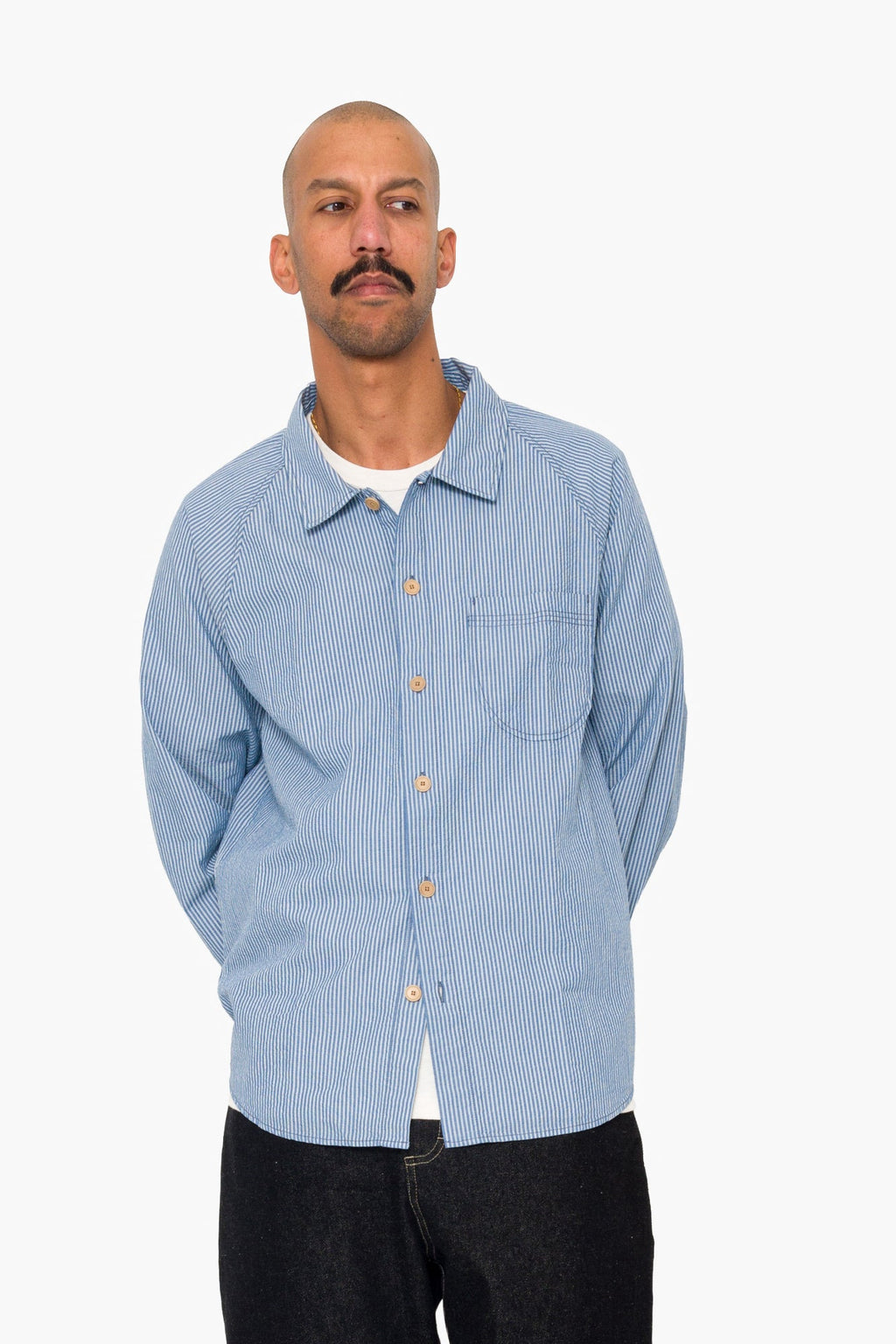 Raglan Shirt - Blue Crinkle Stripe