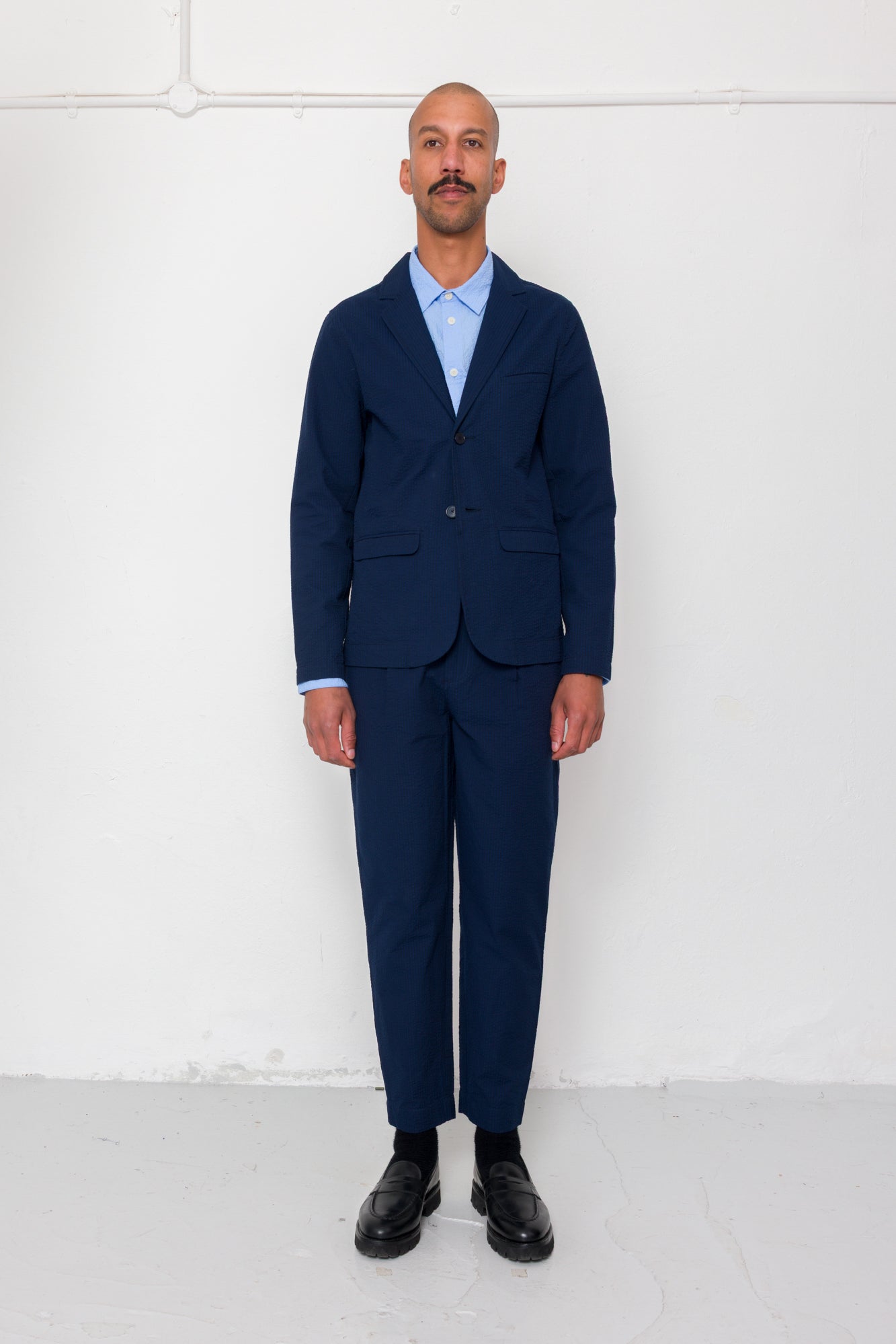 Assembly Blazer - Navy Crinkle Stripe