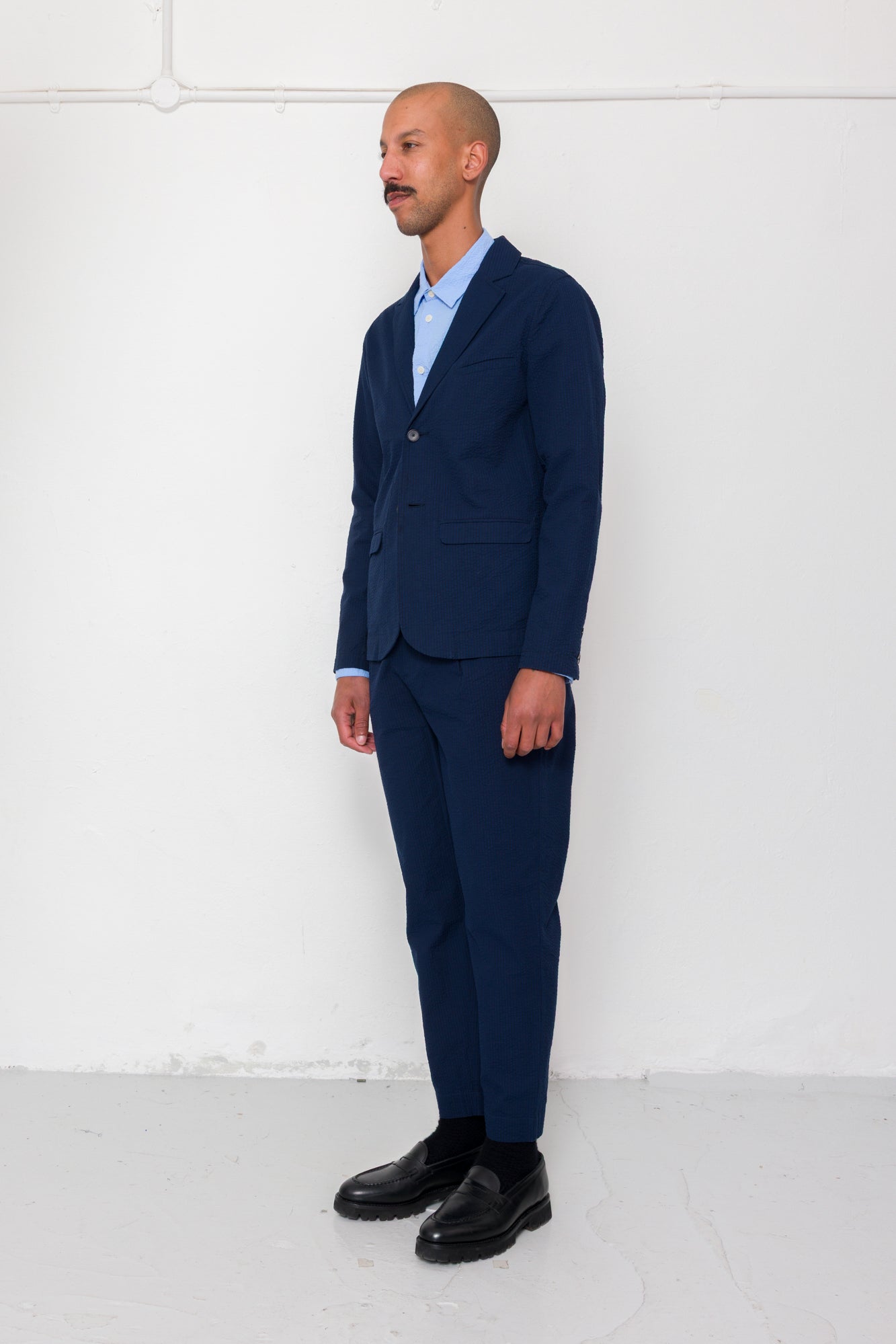Assembly Suit Trouser - Navy Crinkle Stripe