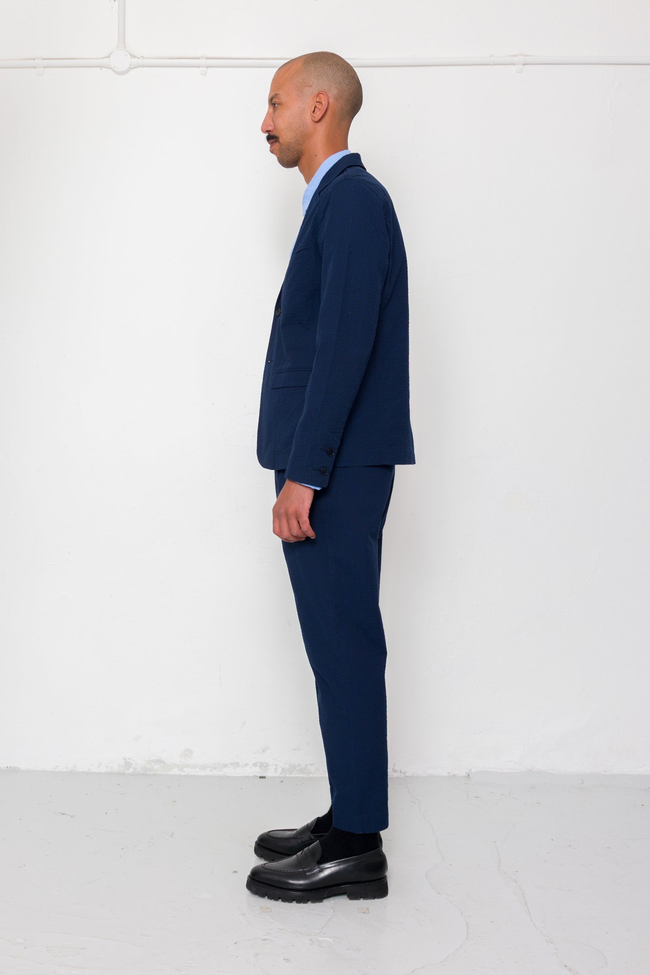 Assembly Blazer - Navy Crinkle Stripe