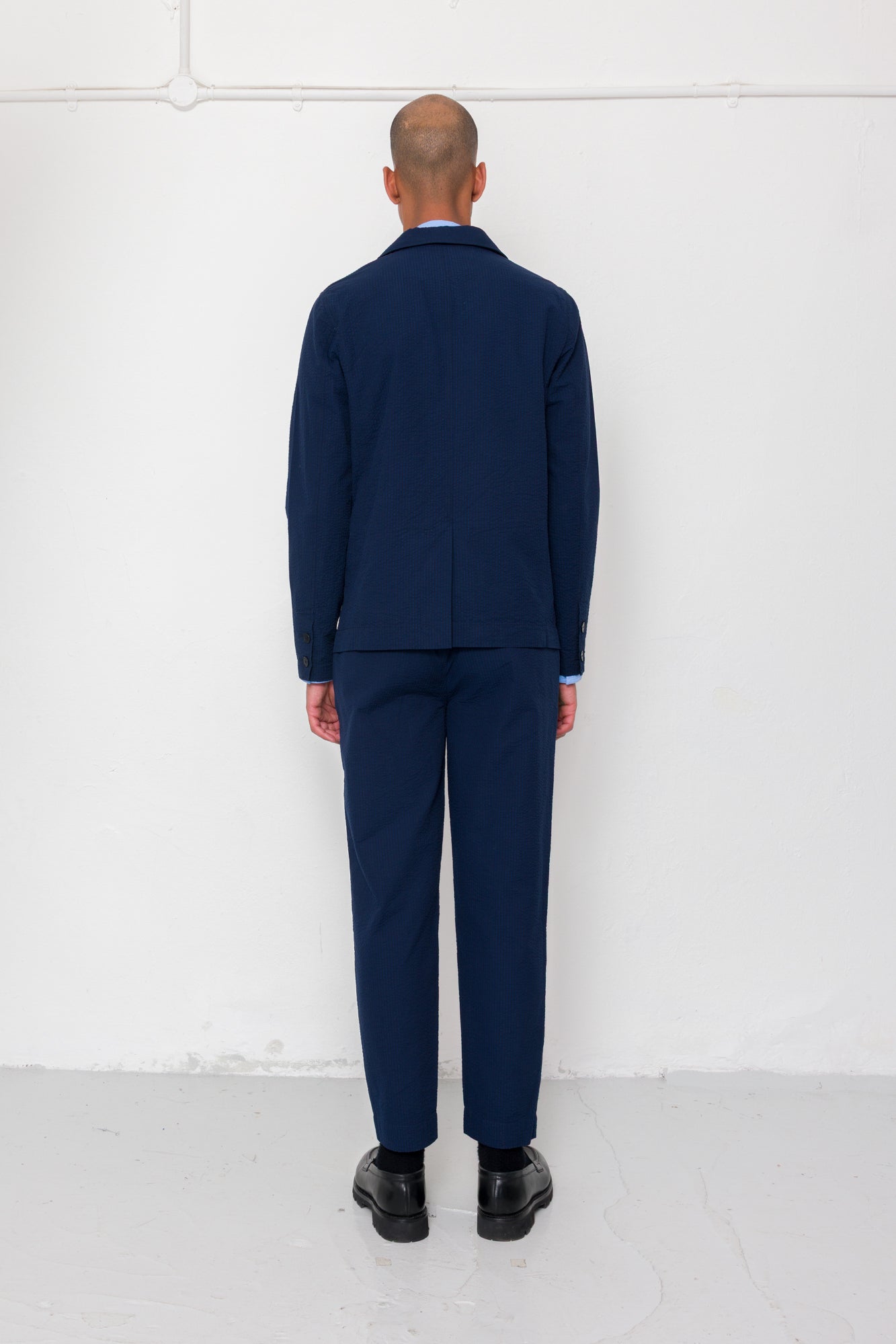 Assembly Blazer - Navy Crinkle Stripe