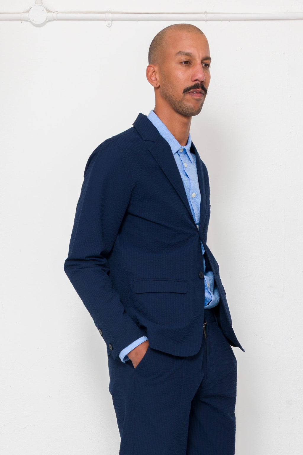 Assembly Blazer - Navy Crinkle Stripe