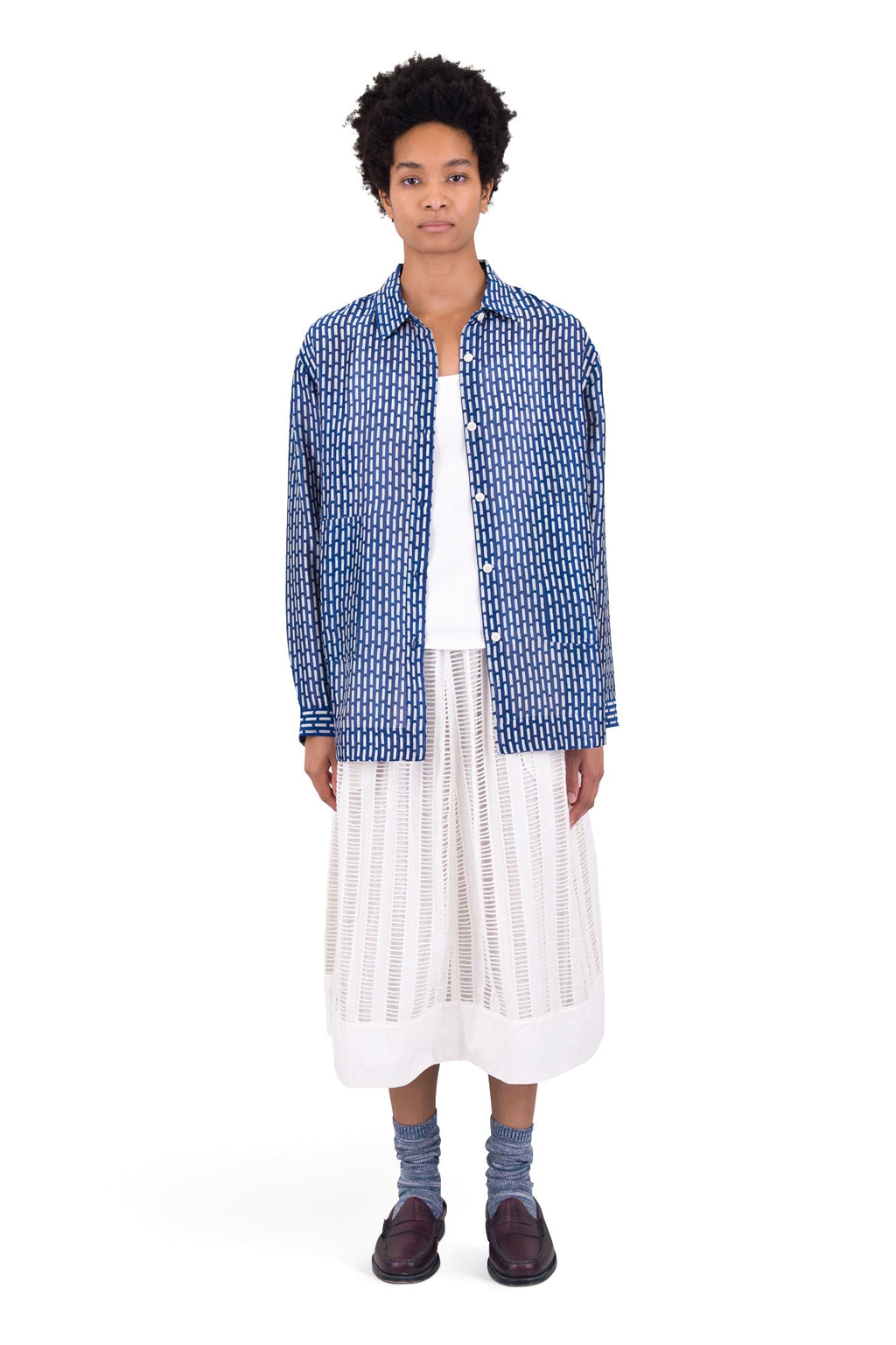 Boyfriend Shirt - Cobalt Ecru Dash Print