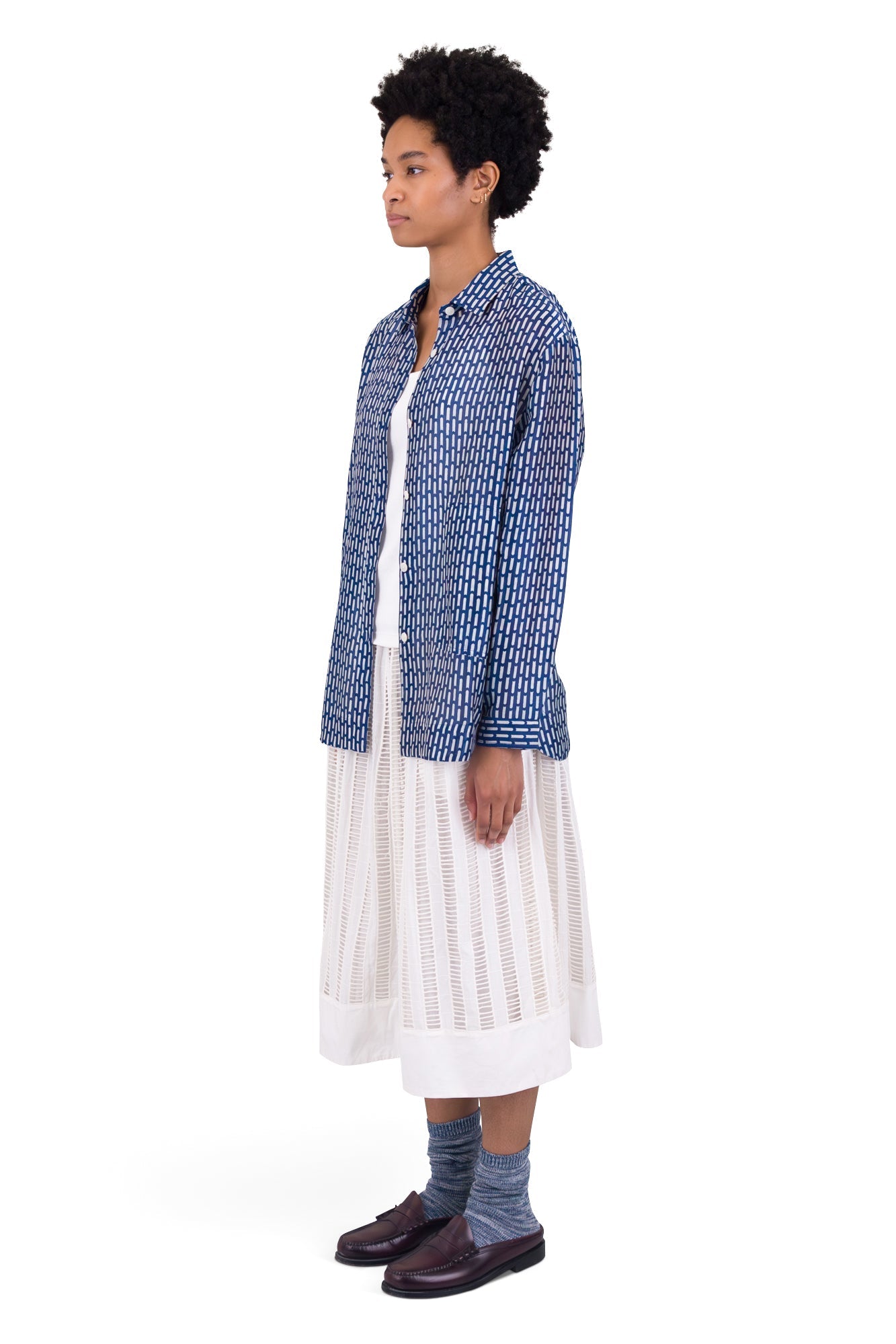 Boyfriend Shirt - Cobalt Ecru Dash Print