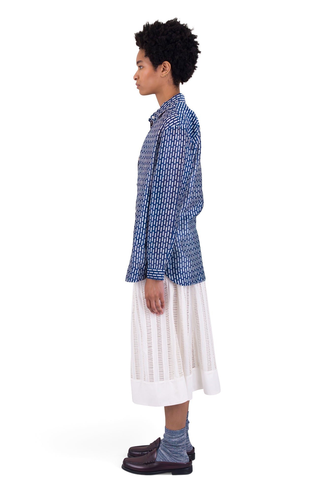 Boyfriend Shirt - Cobalt Ecru Dash Print
